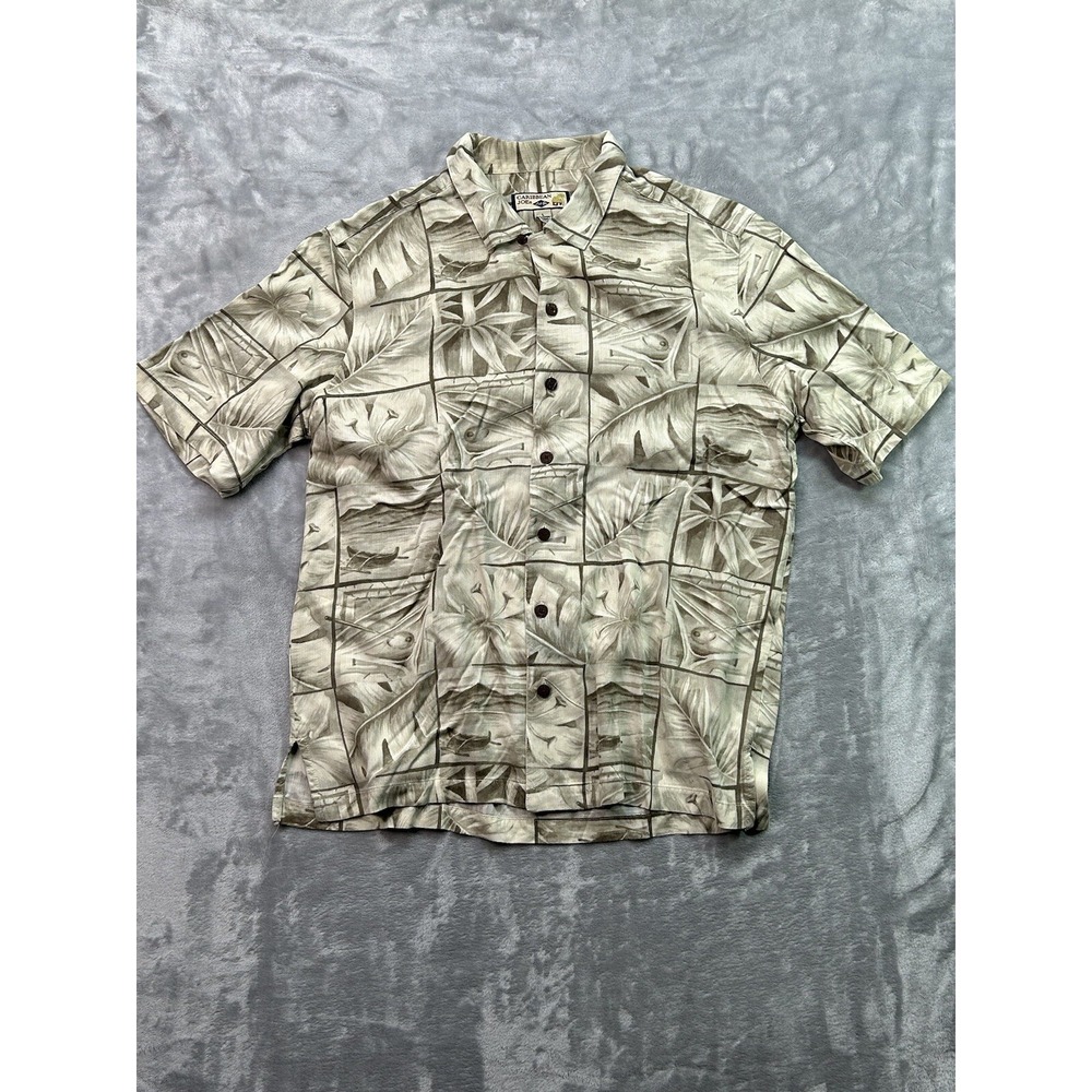 Carribean Joe Mens Sz L Hawaiian Shirt Short Sleeve Summer Guys Casual Vacation